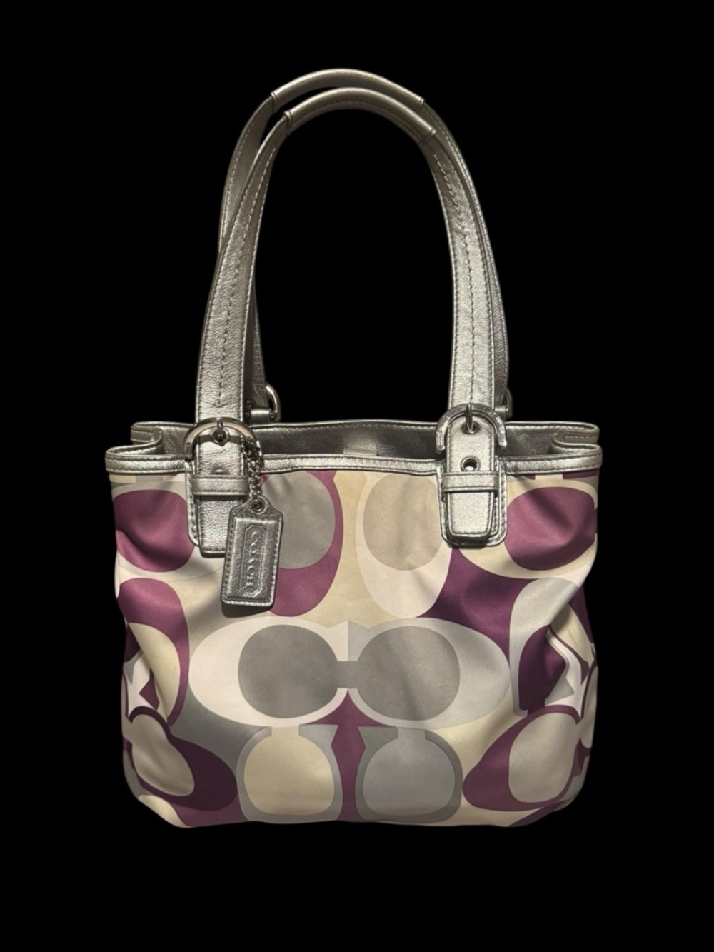 Coach Tricolor Signature Scarf Print Satchel Tote Bag